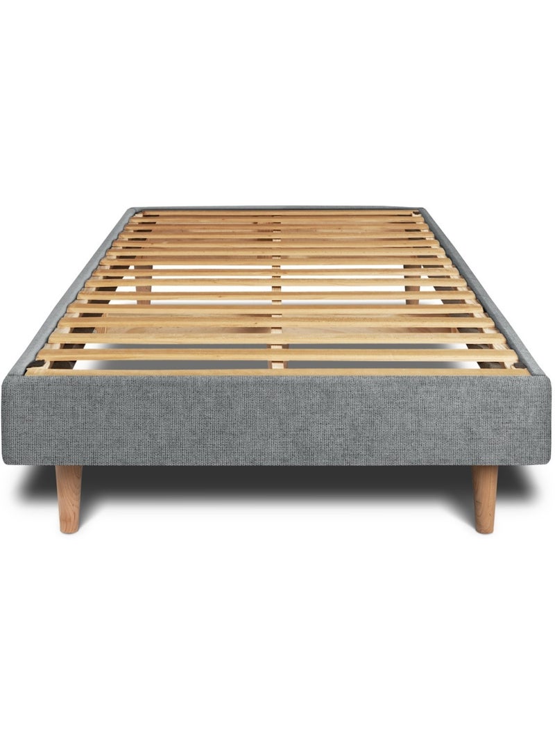 Lit avec tête de lit tapissier tissu et sommier kit H29cm gris anthracite - Kiabi