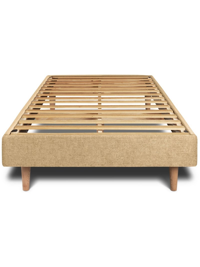 Lit avec tête de lit tapissier tissu et sommier kit H29cm Jaune - Kiabi