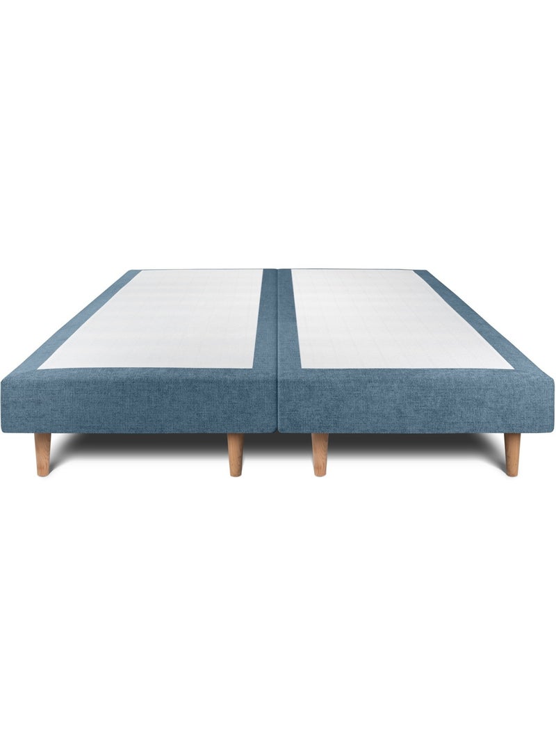 Lit avec tête de lit tapissier tissu et sommier tapissier H29cm Bleu lagon - Kiabi