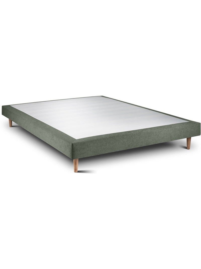 Lit avec tête de lit tapissier tissu et sommier tapissier H29cm Vert kaki - Kiabi