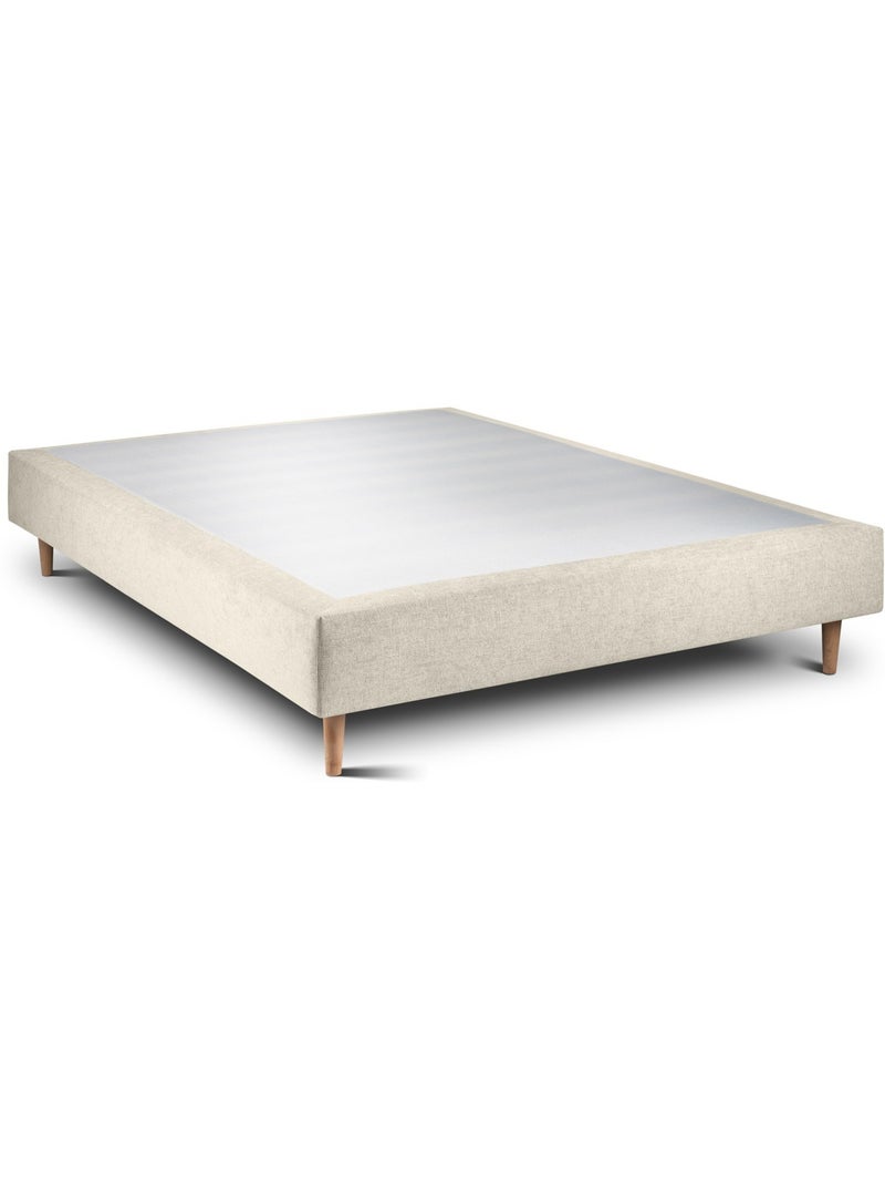 Lit avec tête de lit tapissier tissu et sommier tapissier H35cm Beige clair - Kiabi