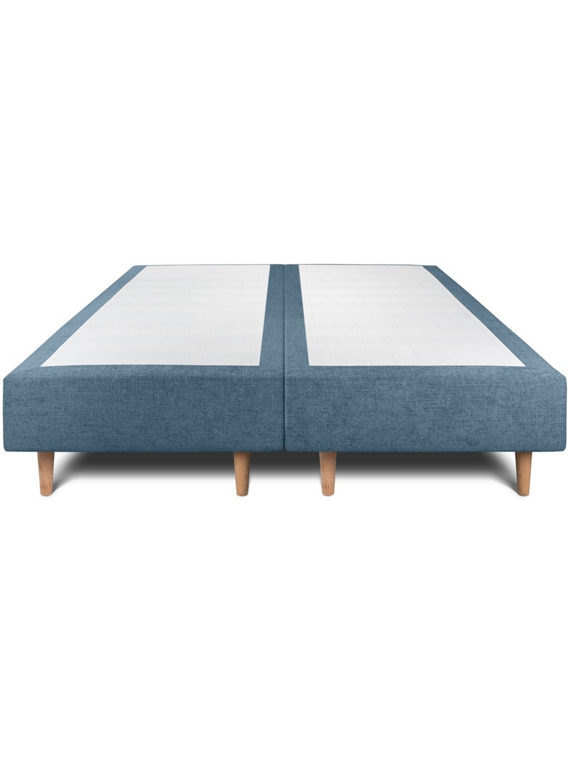 Lit avec tête de lit tapissier tissu et sommier tapissier H35cm Bleu lagon - Kiabi