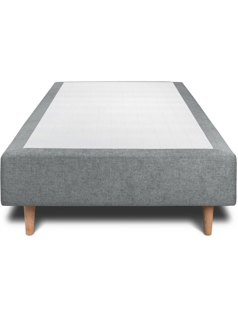 Lit avec tête de lit tapissier tissu et sommier tapissier H35cm gris anthracite - Kiabi