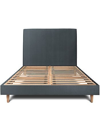 Lit avec tête de lit tapissier velours et sommier kit H29cm