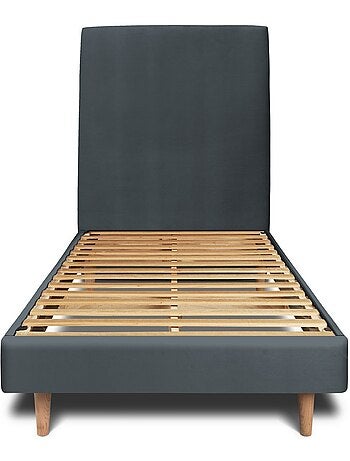 Lit avec tête de lit tapissier velours et sommier kit H29cm