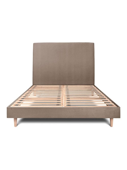 Lit avec tête de lit tapissier velours et sommier kit H29cm - Kiabi