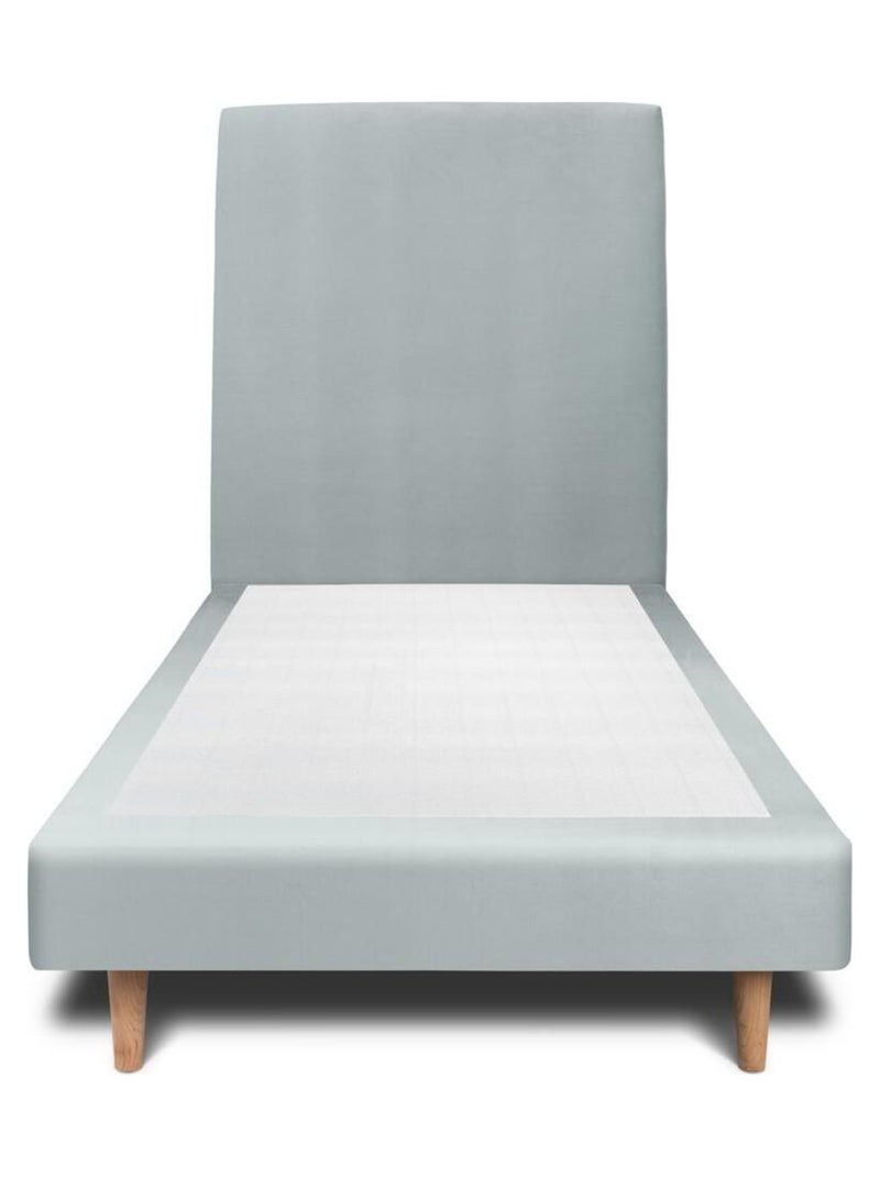 Lit avec tête de lit tapissier velours et sommier tapissier H29cm Bleu Gris - Kiabi