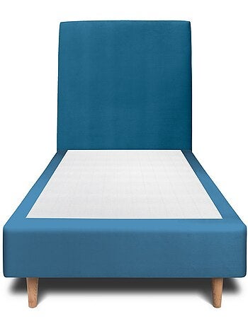 Lit avec tête de lit tapissier velours et sommier tapissier H35cm