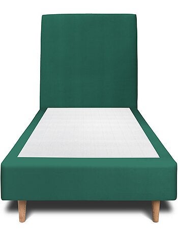 Lit avec tête de lit tapissier velours et sommier tapissier H35cm
