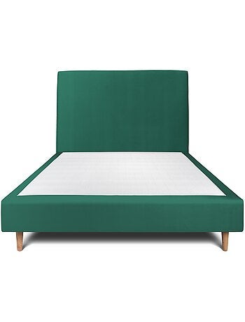 Lit avec tête de lit tapissier velours et sommier tapissier H35cm