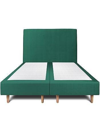 Lit avec tête de lit tapissier velours et sommier tapissier H35cm