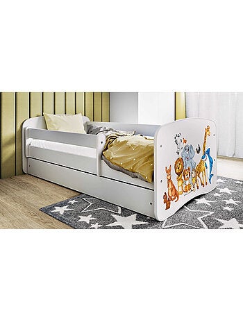 Lit babydreams animaux blancs avec tiroir, sans matelas, 140/70