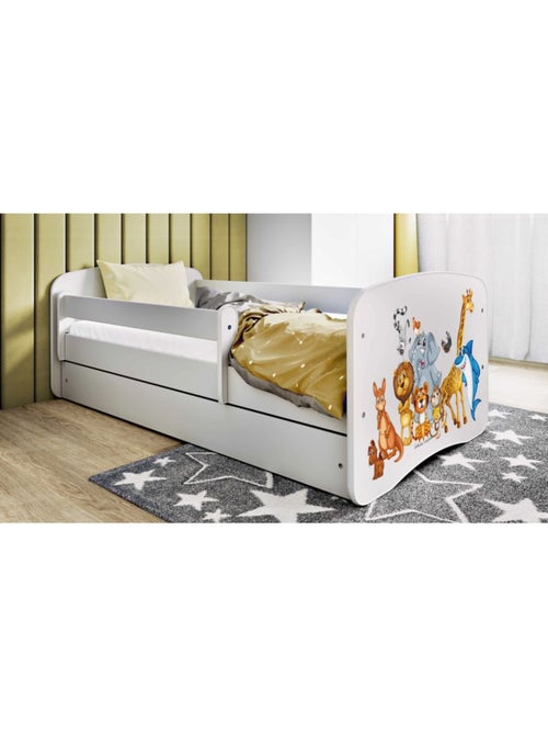 Lit babydreams animaux blancs avec tiroir, sans matelas, 140/70 - Kiabi