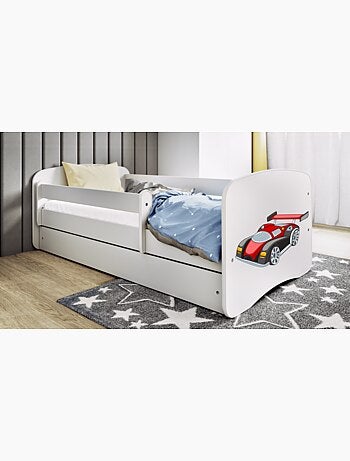 Lit babydreams blanc voiture de course avec tiroir - couchage 140x70 cm