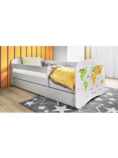 Lit babydreams map monde blanc avec tiroir - couchage 140x70 cm - Kiabi