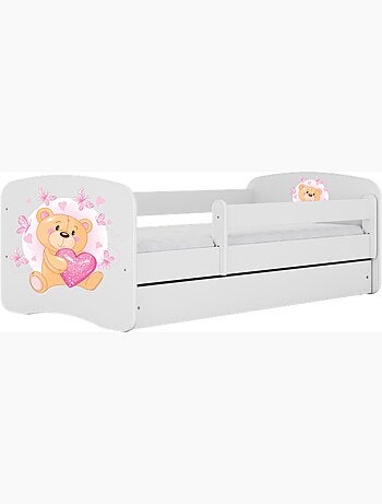 Lit babydreams ours en peluche blanc papillons avec tiroir sans matelas 140/70