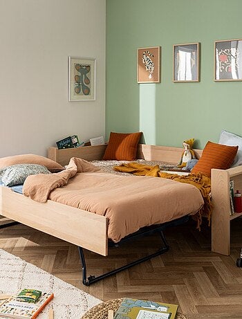 Lit banquette avec lit gigogne bois massif hêtre naturel ARSÈNE