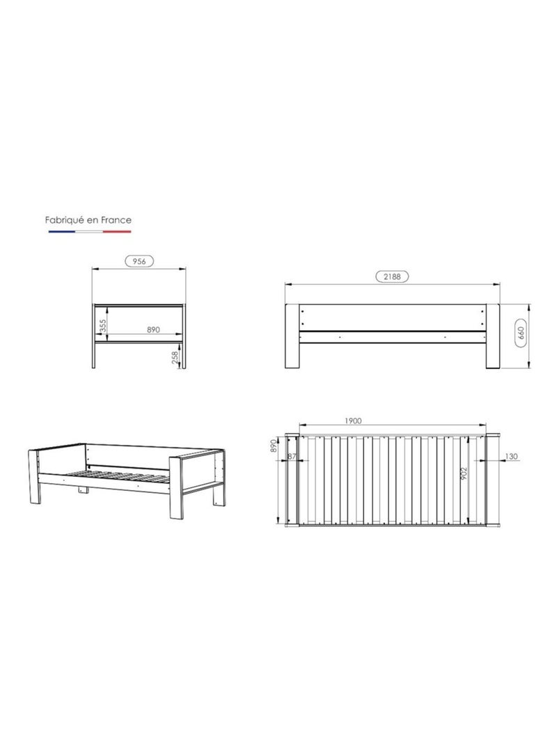 Lit banquette bois massif hêtre naturel  ARSÈNE Bois naturel - Kiabi