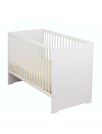 Lit bébé 120x60 avec têtes de lit panneaux laquées blanc et sommier réglable - BABYPRICE