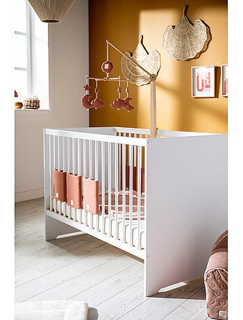 Lit bébé 120x60 avec têtes de lit panneaux laquées blanc et sommier réglable - BABYPRICE