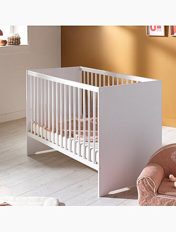 Lit bébé 120x60 avec têtes de lit panneaux laquées blanc et sommier réglable - BABYPRICE