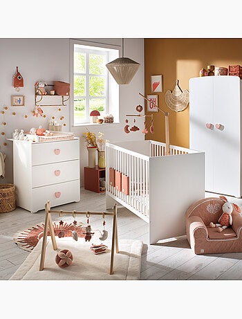 Lit bébé 120x60 avec têtes de lit panneaux laquées blanc et sommier réglable - BABYPRICE