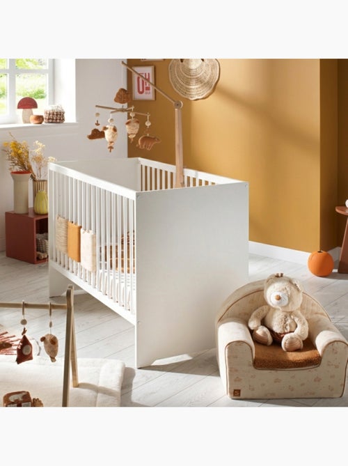 Lit bébé 120x60 avec têtes de lit panneaux laquées blanc et sommier réglable - BABYPRICE - Kiabi