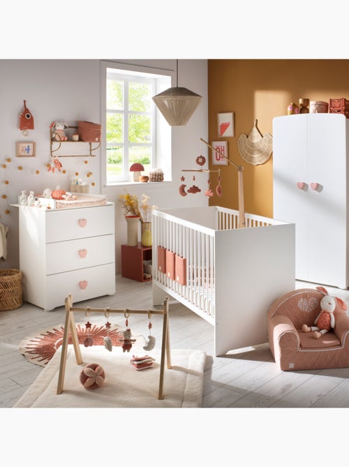 Lit bébé 120x60 avec têtes de lit panneaux laquées blanc et sommier réglable - BABYPRICE - Kiabi