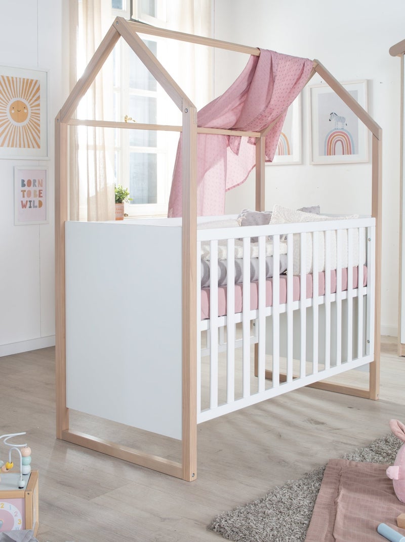 Lit bébé 2en1 cododo et lit indépendant 'Cabane' ROBA Blanc/Bois - Kiabi