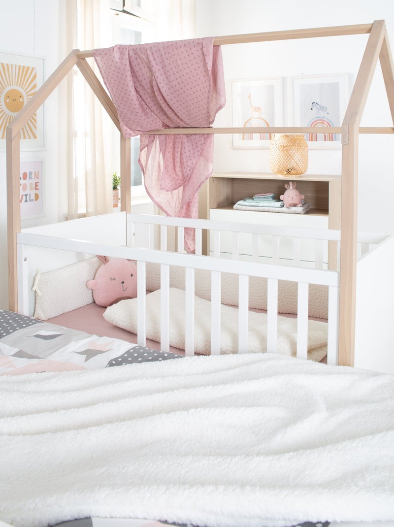 Lit bébé 2en1 cododo et lit indépendant 'Cabane' ROBA Blanc/Bois - Kiabi
