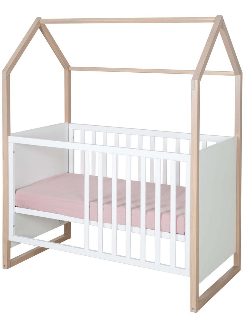 Lit bébé 2en1 cododo et lit indépendant 'Roba Cabane' Blanc/Bois - Kiabi