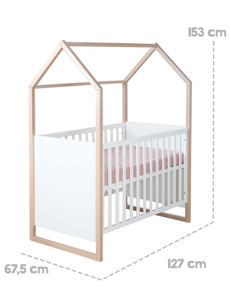Lit bébé 2en1 cododo et lit indépendant 'Roba Cabane' Blanc/Bois - Kiabi