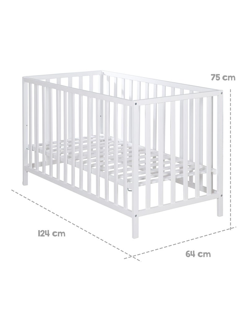 Lit bébé 60 x 120 en hêtre massif bio réglable en hauteur 'Cosi' ROBA Blanc - Kiabi