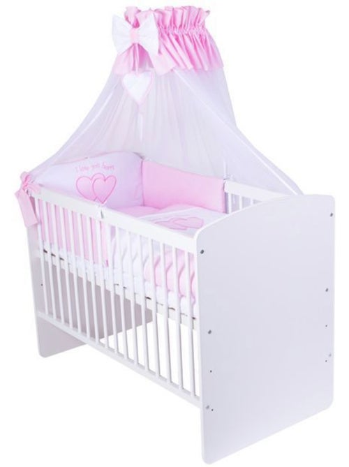 Lit bébé à barreaux - avec matelas et parure 11 pièces motif cœurs - kmbaby - Kiabi Lit bébé à barreaux - avec matelas et parure 11 pièces motif cœurs - kmbaby - Kiabi