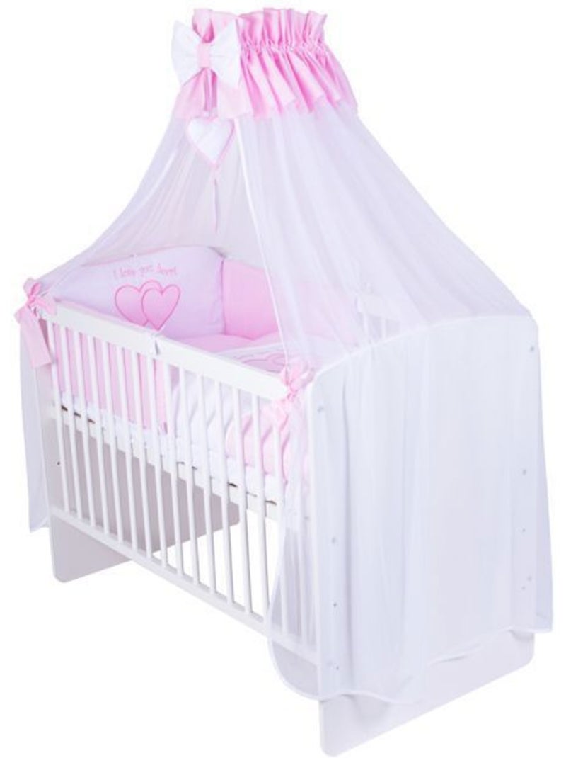 Lit bébé à barreaux - avec matelas et parure 11 pièces motif cœurs - kmbaby Blanc Rose - Kiabi