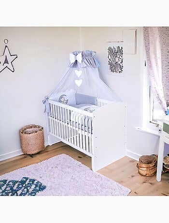Lit bébé à barreaux - avec matelas et parure 11 pièces ourson ballon - kmbaby