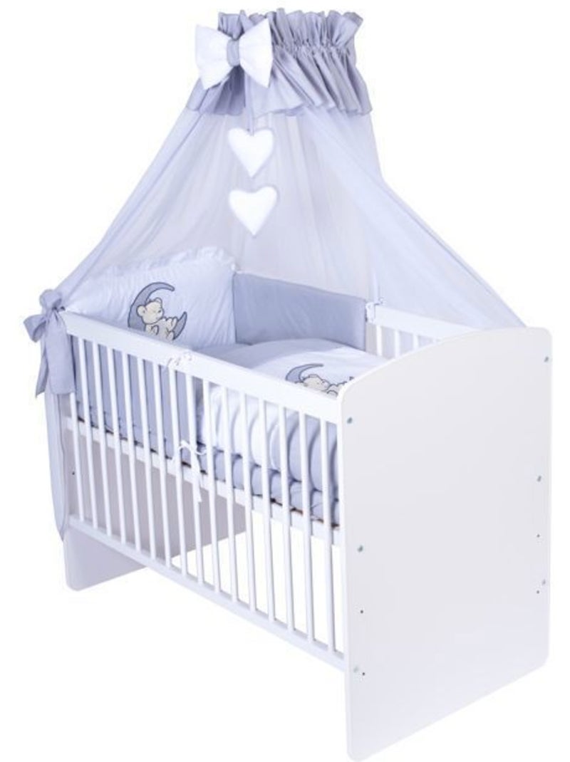 Lit bébé à barreaux - avec matelas et parure 11 pièces ourson ballon - kmbaby Blanc Gris - Kiabi