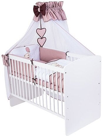 Lit bébé à barreaux - avec matelas et parure 11 pièces ourson ballon - kmbaby