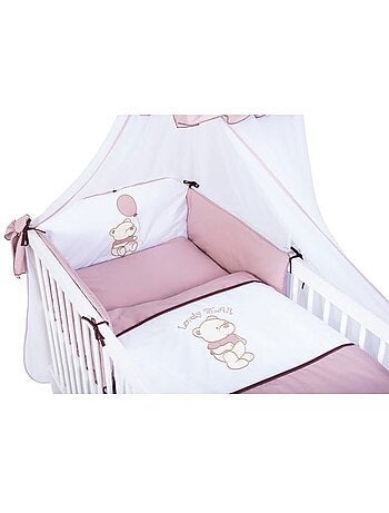 Lit bébé à barreaux - avec matelas et parure 11 pièces ourson ballon - kmbaby