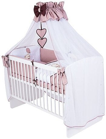 Lit bébé à barreaux - avec matelas et parure 11 pièces ourson ballon - kmbaby
