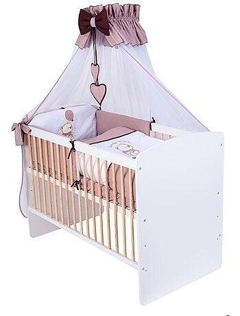 Lit bébé à barreaux - avec matelas et parure 11 pièces ourson ballon - kmbaby