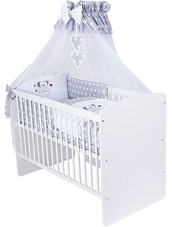 Lit bébé à barreaux - avec matelas + parure 11 pièces motif souris - kmbaby