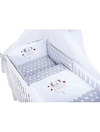 Lit bébé à barreaux - avec matelas + parure 11 pièces motif souris - kmbaby