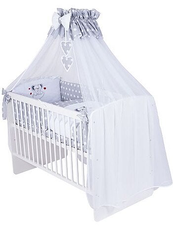 Lit bébé à barreaux - avec matelas + parure 11 pièces motif souris - kmbaby