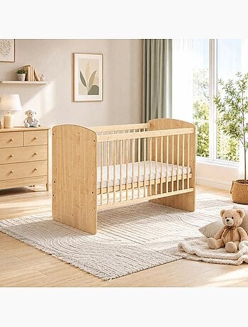 Lit bébé à barreaux - bois pin & mdf, sommier réglable - kmbaby