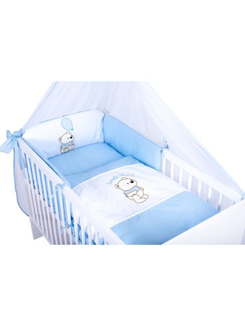 Lit bébé à barreaux - Matelas + parure 11 pcs coton motif ballon - KMBABY Blanc Bleu - Kiabi