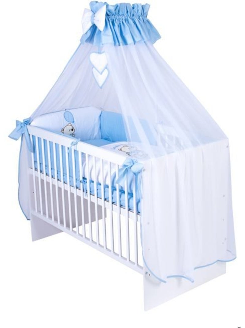 Lit bébé à barreaux - Matelas + parure 11 pcs coton motif ballon - KMBABY Blanc Bleu - Kiabi