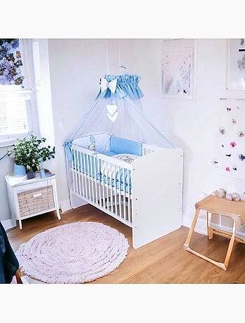 Lit bébé à barreaux - avec matelas et parure 11 pièces ourson ballon - kmbaby