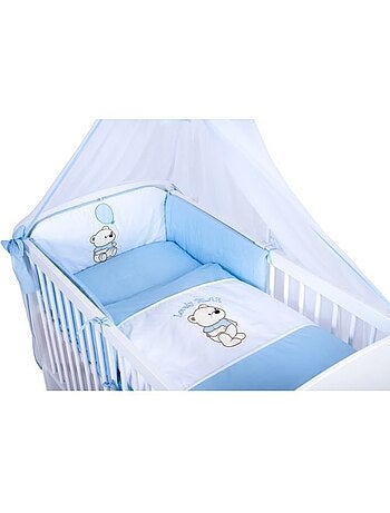 Lit bébé à barreaux - avec matelas et parure 11 pièces ourson ballon - kmbaby