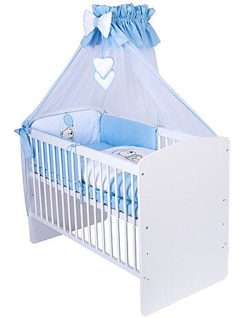 Lit bébé à barreaux - avec matelas et parure 11 pièces ourson ballon - kmbaby